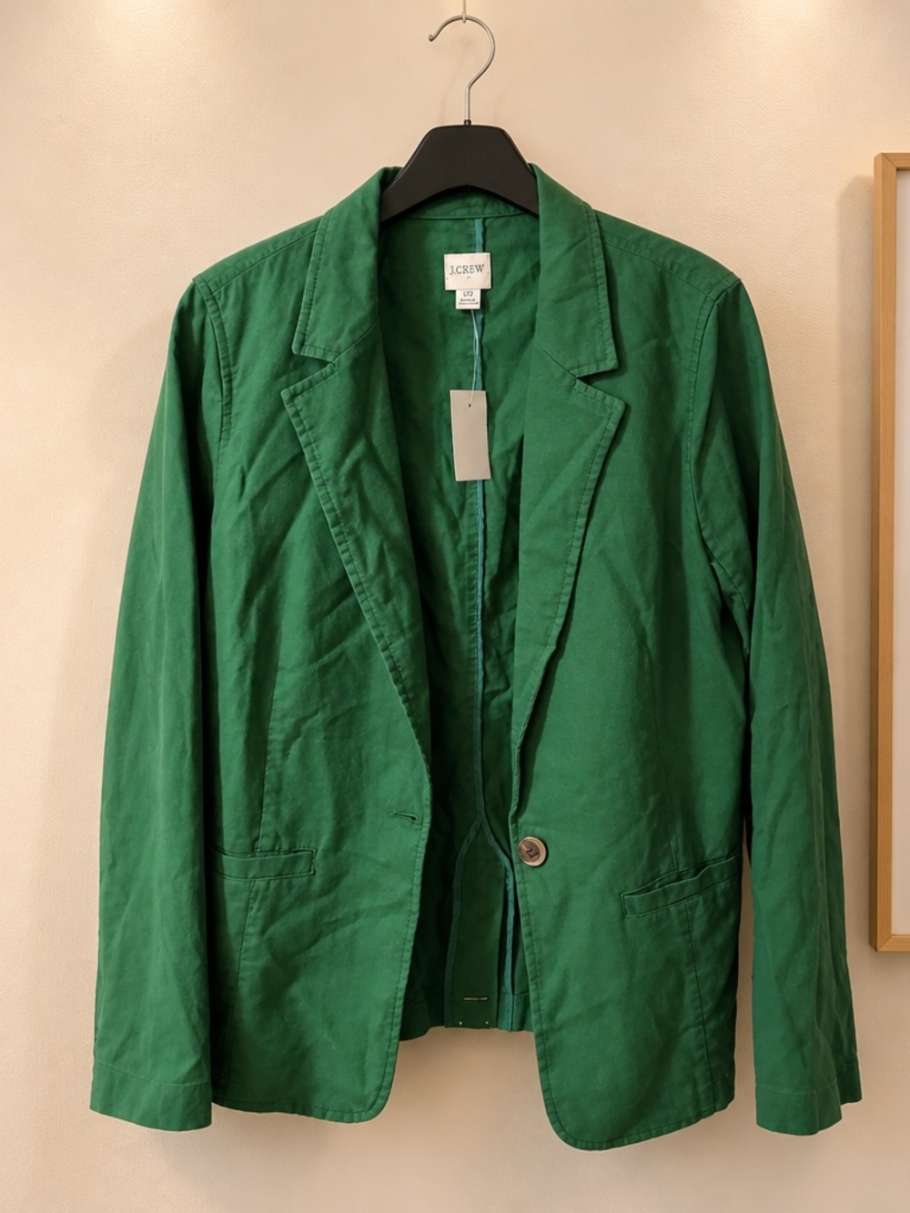 J. Crew Green Cotton Single-Button Blazer